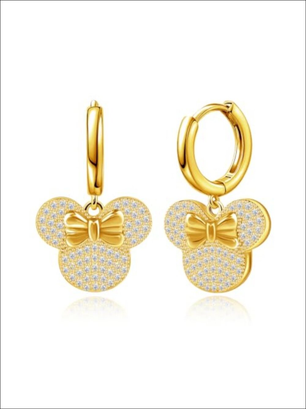 S925 Sterling Silver Gold Plated Mouse Bow Dangle Hoop Earrings with Cubic